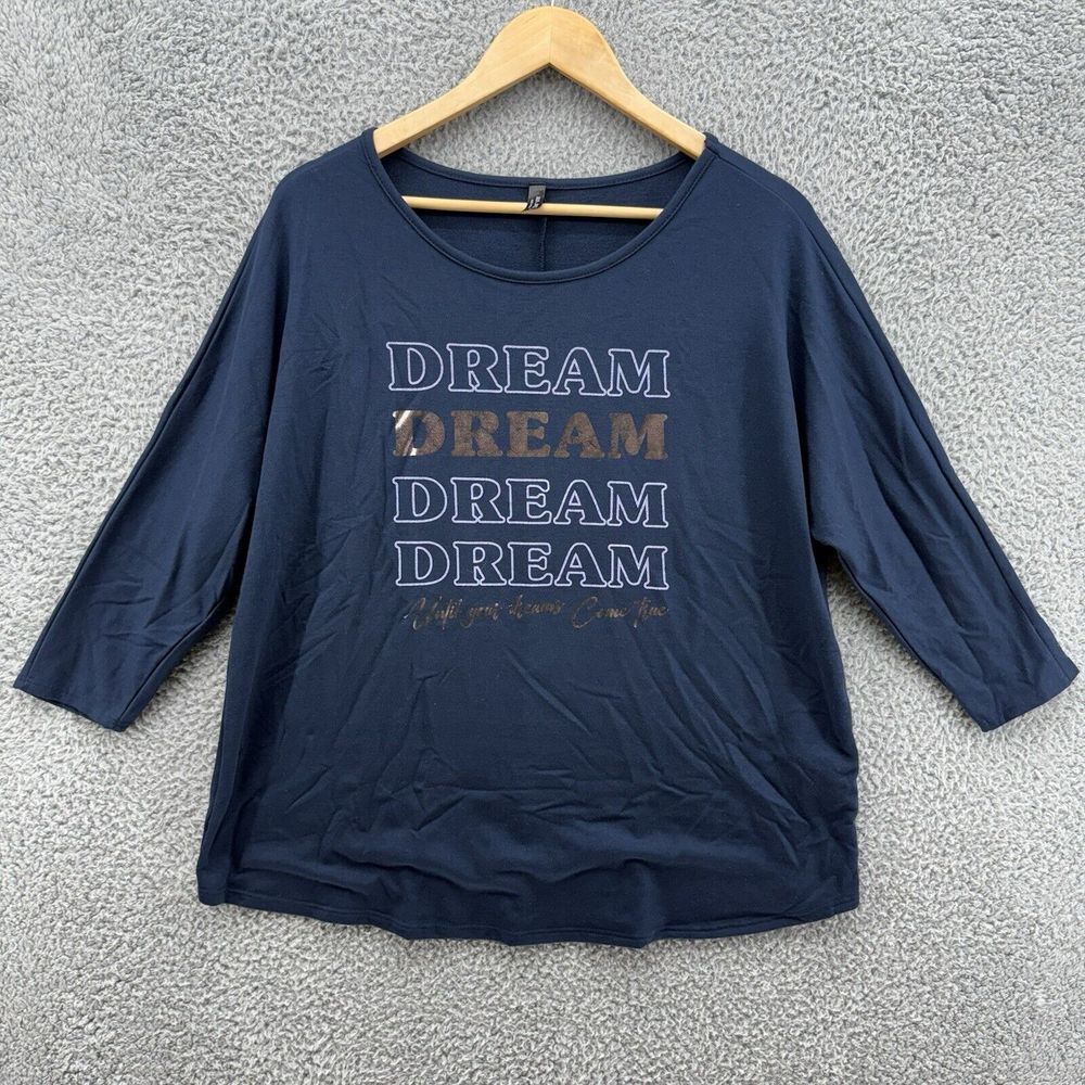 Ava James Womens 1X Blue Long Sleeve T-Shirt Casual Everyday Dream Logo